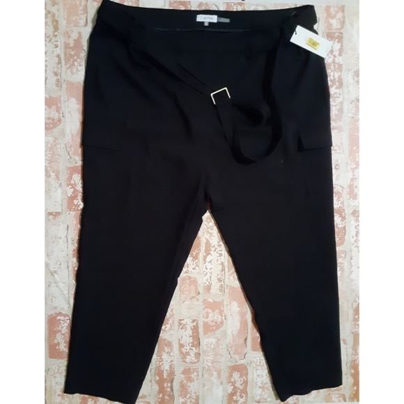 Calvin Klein Plus Size Belted Leg Pockets Ankle Trouser Pants - Black - Picture 2 of 11